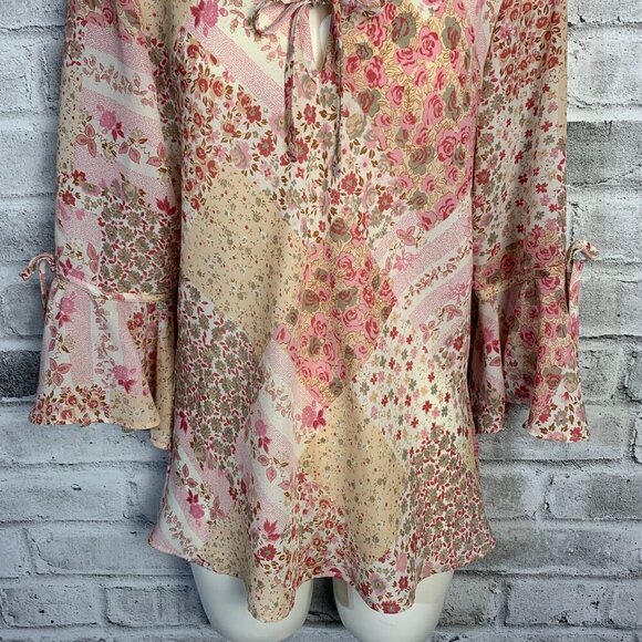 Vintage Y2K Reitmans Sheer Floral Bell Sleeve Boho Blouse Tunic Top - Picture 4 of 14